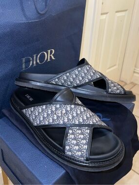 Dior Men’s Monogram Cross-Strap Slide Sandals - Navy